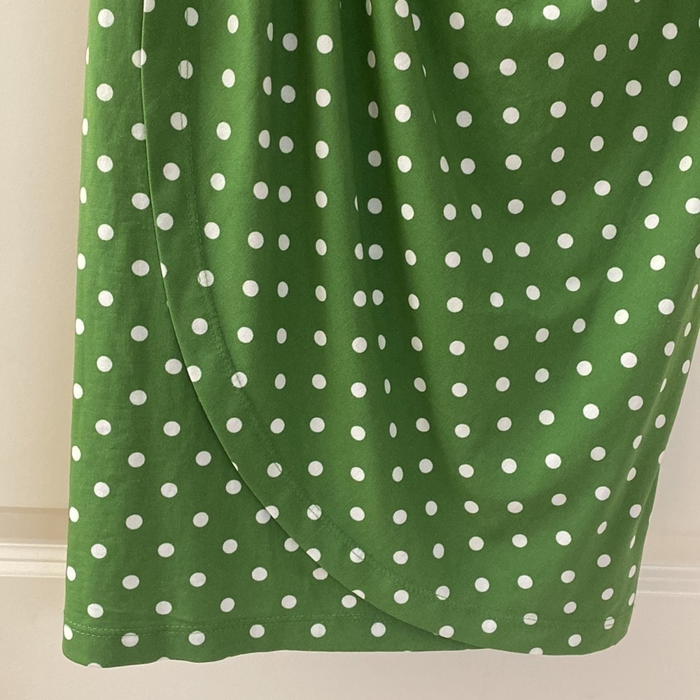 Faux Wrap Dress Women’s 6 Kelly Green/White polka dot Ruched stretchy Career - Picture 4 of 7